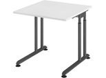 Schreibtisch Breno, manuelle Höheneinstellung, horizontaler Kabelkanal, B 800 x T 800 x H 680-820 mm, Spanplatte & Stahl, Weiß/Graphit