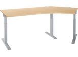 Schäfer Shop Select Winkelschreibtisch ERGO-T 2.0, 135° Winkel, Ansatz rechts, T-Fuß, B 2165 x T 800 x H 675-895 mm, Ahorn/weißalu