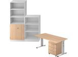 Komplettangebot Schreibtisch/Container/Regalschrank/Regal ULM, weiß/Eiche