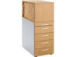 Schäfer Shop Genius Standcontainer mit Aufsatzschrank inkl. Schiebetür, komplett abschließbar, runder Griff, Buche