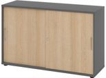 Schiebetürschrank Breno, abschließbar, Spanplatte, melaminharzbeschichtet, B 1200 x T 400 x H 748 mm, 2 Ordnerhöhen, Graphit/Eiche