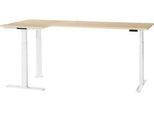 Schäfer Shop Genius Winkelschreibtisch Modena Flex, elektrisch höhenverstellbar, 90° Winkel beidseitig, B 2000 x T 1600 mm, Ahorn/weiß