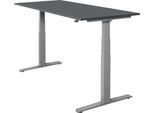Schäfer Shop Select Schreibtisch SET UP, elektrisch höhenverstellbar, Rechteck, T-Fuß, B 1800 x T 800 x H 645-1290 mm, graphit/weißaluminium