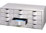 Schubladenbox Paperflow, A4, 12 Schübe, Teilauszug, geschlossene Fronten, Griffmulde & Etikettenhalter, Etiketten, B 813 x T 342 x H 329 mm, PS, grau