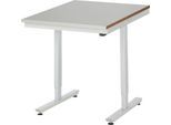 Rau Arbeitstisch Adlatus, elektrisch höhenverstellbar, 25 mm MDF-Platte, Edelstahlbelag, bis 150 kg, B 750 x T 800 x H 720-1120 mm, silber/lichtgrau