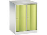 C+P Garderobenschrank Resisto, 2 Abteile, 2 Fächer, B 772 x T 640 x H 1077 mm, Lichtgrau/Clowngrün