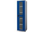 Schäfer Shop Genius Flügeltürenschrank FS, Stahl, Sichtfenster, Lüftungslöcher, B 545 x T 620 x H 1950 mm, 5 OH, Weißalu/Enzianblau, bis 250 kg
