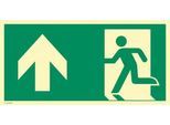 moedel Fluchtwegschild "Notausgang links Pfeil oben", nach ISO 7010 E001, Kunststoff selbstklebend, langnachleuchtend, B 400 x H 200 mm