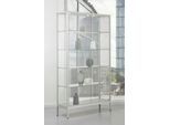 Stand-Präsentationsvitrine, doppelflüglige Drehflügeltür, Aluminium-Rahmen, ESG-Verglasung, B 800 x T 400 x H 1950 mm, silber