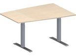 Schäfer Shop Genius Konferenztisch MODENA FLEX, Tonne, T-Fuß Rechteckrohr, B 1400 x T 1000 x H 650-850 mm, Ahorn/weißaluminium RAL 9006