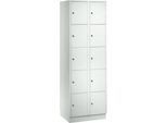 Wertfachschrank 300 mm, 2 Abteile, 10 Fächer, Sicherheitszylinderschloss, Sockel, lichtgrau