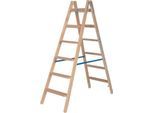 Stehleiter Krause, beidseitig, TRBS 2121-2, mit Eimerhaken, 2 x 7 Stufen/Sprossen, Holz