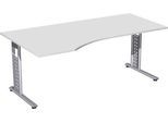 Schreibtisch ALICANTE, Freiform, Ansatz links, B 1800 x T 1000/800 x H 680-820 mm, lichtgrau
