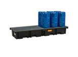 PE-Palettenauffangwanne CEMO 425/4e für 2 Europaletten längs, L 2420 x B 880 x H 360 mm, 425 l, für 4 x 200 l Fässer, Stahl-Gitterrost