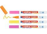 Kreidemarker Edding 4085, für glatte Oberflächen, Strichbreite 1-2 mm, Rundspitze, 4er Set, neon