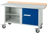 Mobile Werkbank Schäfer Shop Select PWi 150-1, Buche-Dekor Multiplexplatte, mit Stahlabdeckung, bis 400 kg, B 1500 x T 700 x H 840 mm