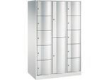 C+P Kombi-Schließfachschrank Resisto, 3 Abteile, 12 Fächer, B 1148 x T 640 x H 1950 mm, Lichtgrau