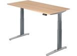 Schreibtisch TOPAS LINE, elektrisch höhenverstellbar, C-Fuß, B 1600 x T 800 x H 650-1300 mm, Eiche/graphit + Memoryschalter, Kabelkanal