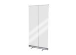 Hygieneschutzwand Roll-up, PET-Folie, glasklar, einrollbar, Aluminiumkassette mit Füßen, B 850 x T 200 x H 2200 mm