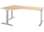Schäfer Shop Select Winkelschreibtisch ERGO-T 2.0, 90° Winkel, Ansatz links, T-Fuß, B 2000 x T 1200/800 x H 675-895 mm, Ahorn/weißalu
