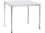 Konferenztisch, bis 4 Personen, Quadrat, 4-Fuß Quadratrohr, B 800 x T 800 x H 720 mm, weiß/chromsilber