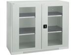 Schäfer Shop Genius Flügeltürenschrank FS, Stahl, Sichtfenster, Lüftungslöcher, B 1343 x T 520 x H 1105 mm, 3 OH, Lichtgrau/Lichtgrau, bis 450 kg