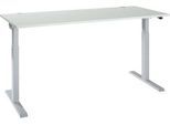 Schäfer Shop Select Schreibtisch ERGO-T 2.0, elektrisch höhenverstellbar, Rechteck, T-Fuß, B 1800 x T 800 x H 715-1205 mm, lichtgrau/weißalu