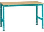 Manuflex Arbeitstisch UNIVERSAL Standard, 1500 x 1000 mm, Multiplex natur, wasserblau