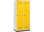 Schäfer Shop Genius Kleiderspind mit Sockel, 2 Abteile, 400 mm Abteilbreite, Sicherheitsdrehriegelverschluss, lichtgrau/rapsgelb