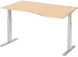 Schäfer Shop Select Schreibtisch ERGO-T, elektrisch höhenverstellbar, Freiform, Ansatz rechts, T-Fuß, B 1800 x H 725-1185 mm, Ahorn-Dekor/weißalu