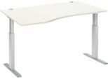 Schäfer Shop Select Schreibtisch ERGO-T, elektrisch höhenverstellbar, Freiform, Ansatz links, T-Fuß, B 1800 x H 725-1185 mm, weiß/weißalu
