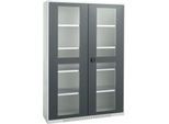 Schäfer Shop Genius Sichttürschrank FS, 5 OH, abschließbar, 4 Fachböden, bis 450 kg, B 1343 mm, Stahl, lichtgrau RAL 7035/anthrazitgrau RAL 7016