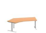 Schäfer Shop Genius Winkelschreibtisch MODENA FLEX, 135° Winkel links, T-Fuß Rechteckrohr, B 2165 x T 800/800 x H 650-850 mm, Buche/weißalu