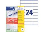 Avery Zweckform Etiketten 6602, universal, ultragrip, geeignet für Inkjet- & Laserdrucker, 70 x 36 mm, 1560 Stück/65 A4-Bogen, FSC®-Papier, weiß