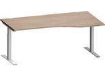 Schäfer Shop Genius Schreibtisch MODENA FLEX, Freiform rechts, T-Fuß Rechteckrohr, B 1800 x T 1000/800 x H 650-850 mm, Eiche/weißalu