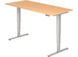 Schreibtisch ULM, elektrisch höhenverstellbar, Rechteck, T-Fuß, B 1800 x T 800 x H 625-1275 mm, Buche/weißalu + Memoryschalter