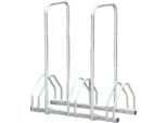 Bügelparker Mottez B135AR, 2-seitig, für Reifen mit B 35-55 mm, mit Diebstahlsicherung, 2 Bügel, für bis zu 3 Fahrräder, B 720 x T 330 x H 830 mm, Stahlrohr, silber