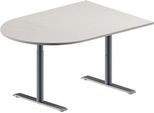 Schäfer Shop Genius Konferenztisch MODENA FLEX, Halbkreis, T-Fuß Rundrohr, B 1400 x T 1000 x H 650-850 mm, lichtgrau/weißaluminium RAL 9006