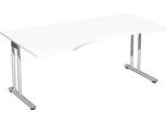 Schreibtisch mit Ansatz PALENQUE, C-Fuß, Freiform, links, B 1800 x T 1000/800 x H 680-820 mm, weiß
