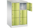 C+P Schließfachschrank Resisto, 2 Abteile, 6 Fächer, B 772 x T 640 x H 1255 mm, Lichtgrau/Clowngrün