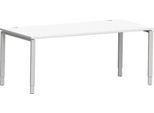 Schäfer Shop Genius Schreibtisch Modena Flex, Rechteck, 4-Fuß Rechteckrohr, B 1800 x T 800 x H 650-850 mm, weiß/weißaluminium