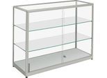 Standvitrine BST, halbhoch, 3 Fächer, abschließbare Schiebetüren, B 1500 x T 400 x H 910 mm, Aluminium/Glas, silber
