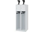 Feuerwehrspind C+P Evolo Youngster, 2 Abteile, mit Helmhalter, Bodengleiter, B 600 x T 500 x H 1530 mm, RAL 7035 Lichtgrau