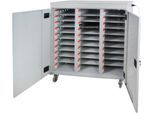 ADB Laptopwagen, 30 Fächer, Stromversorgung, belüftet, Zylinderschloss, 107 kg, B 1200 x T 500 x H 1250, lichtgrau RAL 7035