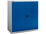 Schäfer Shop Genius Flügeltürenschrank FS, Stahl, mit Belüftungslöchern, B 1055 x T 520 x H 1105 mm, 3 OH, Weißalu/Enzianblau, bis 300 kg