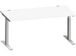 Schäfer Shop Genius Schreibtisch MODENA FLEX, Rechteck, T-Fuß Rechteckrohr, B 1600 x T 800 x H 650-850 mm, weiß/weißalu