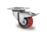 CASCOO Lenkrolle N2U6, mit Totalfeststeller, Rad-ø 80 mm x B 32 mm, Polyamid-Felge, Polyurethan-Lauffläche, rot, Rollenlager, bis 130 kg