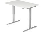 Schreibtisch ULM, elektrisch höhenverstellbar, Rechteck, T-Fuß, B 1200 x T 800 x H 720-1190 mm, lichtgrau/alusilber + Kabelwanne