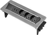 Brennenstuhl Indesk Power USB-Charger, 3 Schutzkontakt-Steckdosen, 2 USB-Ladebuchsen, versenkbar, 2 m Kabel, silber/schwarz