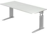Schreibtisch TARVIS, C-Fuß, Rechteck, B 1800 mm, Gestell silber, höhenverstellbar, lichtgrau